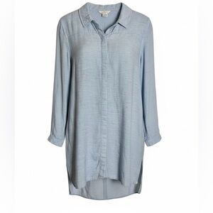 French Connection Women’s Light Blue Chambray Linen Blend Button-Front Tunic